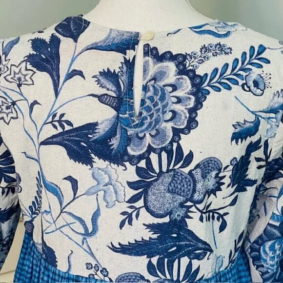 Ro’s Garden Floral Tiered Mini Dress Rene Tiffany Blue XS - Picture 8 of 12